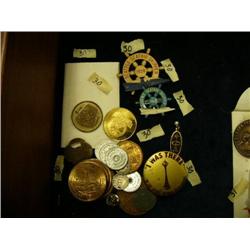 Lot of: Seattle Sea Fair pins 1958 and 1960, number of Seattle tax tokens, trade tokens etc (140)