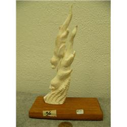 Carved in fossilized ivory 7.5" tall Steve Byazroy pair of swimming otters #BT7-(25)