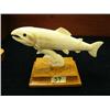 Image 1 : Fossilized ivory king salmon 6" long Steve Byazroy, inset eyes mounted on wood base # BT9 (25)