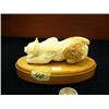 Image 1 : Carving by Steve Byazroy 4" fossilized ivory bobcat  mounted on wood base #BT4 (25)