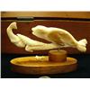 Image 4 : Fossilized ivory seal chasing salmon 7" long Steve Byazroy wood base BT6 (25)