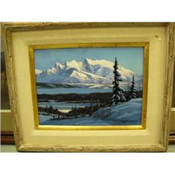 Original oil painting by Gary Peterson 1990 on artist board 12"x16" of a mountain - nicely framed (1