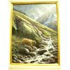 Image 2 : Original oil on Artist board by Gary Peterson 1990  - two bears by a stream beautifully framed 24"x1