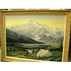 Original oil of Sydney Laurence painting of Mt. McKinley by Gary Peterson 1995 size 31"x38" (134)