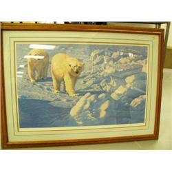 Seerey Lester print of 2 polar bears 294/950 double matted and framed 30"x42" (134)