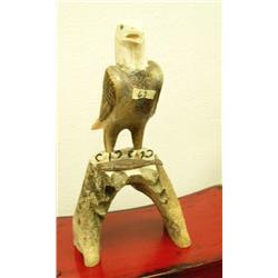 Eagle with body made from bone, head and tail and claws made from ivory mounted on jaw bone- 12-1/2"