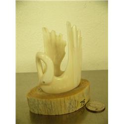 3.75 ivory swan mounted on whale bone base by Aningayou (2)