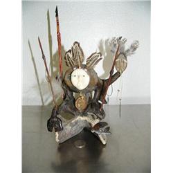 Vertebrae sculpture with King Island mask and hunters 11" tall #571F (2)