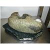 Image 5 : 11" soapstone walrus on side mounted on 13" Alaskan jade base (2)
