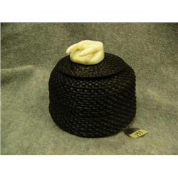 Lilly Hank baleen basket with ivory walrus head finial- 4" tall, approx. 4-3/4" diameter at base