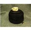 Image 1 : Lilly Hank baleen basket with ivory walrus head finial- 4" tall, approx. 4-3/4" diameter at base