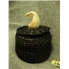 Image 2 : Baleen basket with ivory whale tale finial, 581f- approx. 3-7/8" tall, 3" diameter at base