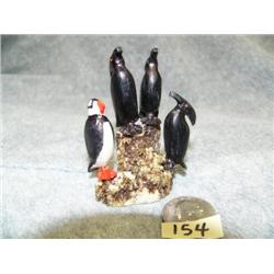 Rookery with 3 cormorants and 1 puffin done by Mark Seeganna- 2-1/2" tall