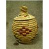 Image 1 : Yup'ik grass basket with dyed grass designs and lid- 6-1/4" tall