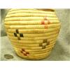 Image 3 : Yup'ik grass basket with dyed grass designs and lid- 7" tall