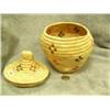 Image 4 : Yup'ik grass basket with dyed grass designs and lid- 7" tall