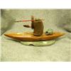Image 5 : Soapstone kayaker/hunter with ivory face and baleen snow goggles, in wood kayak mounted on soapstone