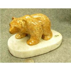 Soapstone bear mounted on soapstone- 3-3/4" tall, 5-5/8" wide (2)
