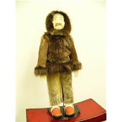 Amelia Kingeekuk skin doll with ivory face and hands- parka made from muskrat and beaver skin, pants