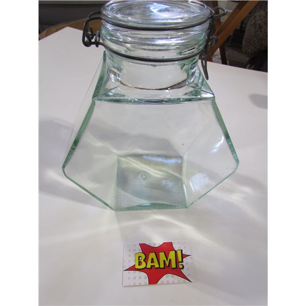 Glass hexagon shaped jar