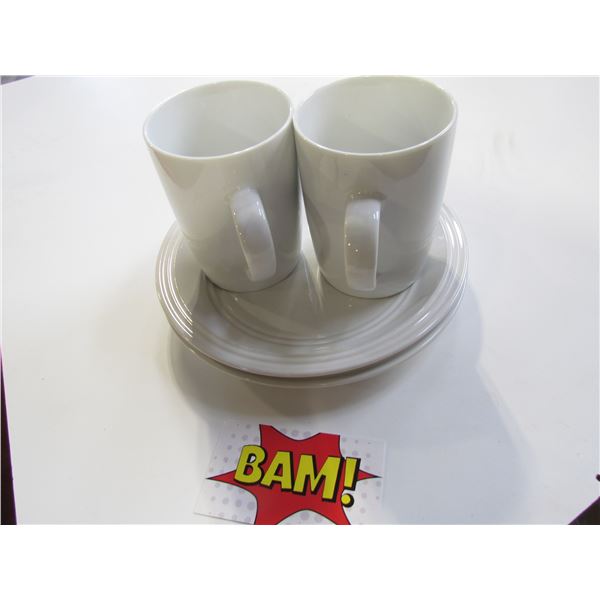 4pc 2 cups & 2 plates -white