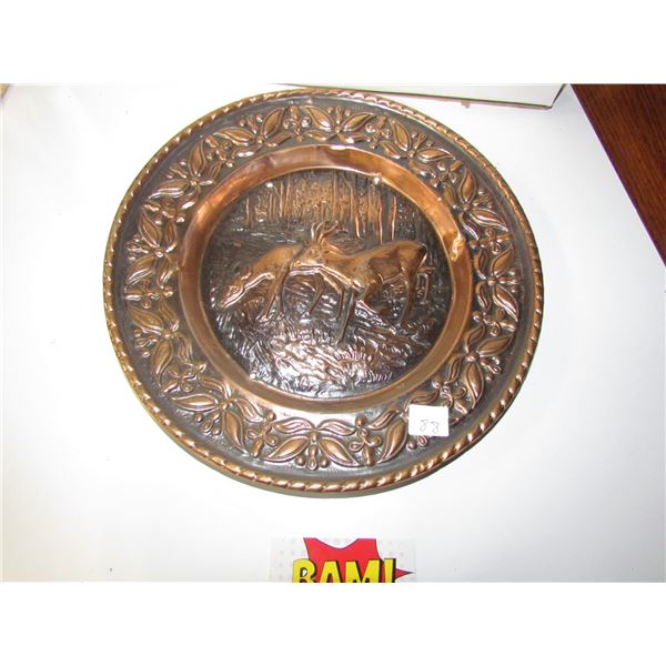 Round Copper Plate - Deer