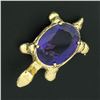 Image 2 : Vintage 14k Yellow Gold 11 ctw Oval Amethyst Diamond Turtle Tortoise Pin Brooch