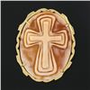 Image 2 : Vintage 18k Gold Cross Carved Oval Shell Cameo Polished Frame Brooch Pin Pendant