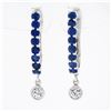 Image 2 : NEW 14k White Gold 1.02 ctw Prong Sapphire Bezel Diamond Dangle Drop Hoop Earrin