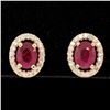 Image 2 : NEW 14k Rose Gold 2.54 ctw Solitaire Oval Ruby w/ Diamond Halo Post Stud Earring