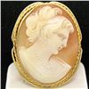 Image 1 : Vintage 14k Yellow Gold Twisted Wire Frame Carved Shell Cameo Brooch Pin Pendant