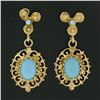 Image 2 : Vintage 14k Gold Oval Cabochon Blue Turquoise Open Textured Drop Dangle Earrings