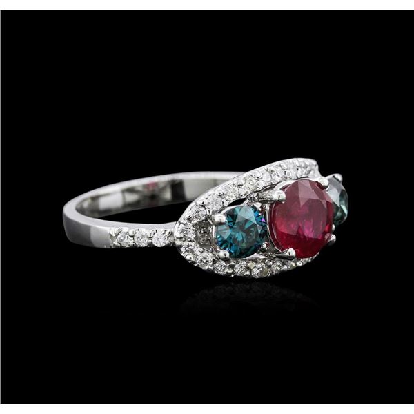 1.40 ctw Ruby and Diamond Ring - 14KT White Gold