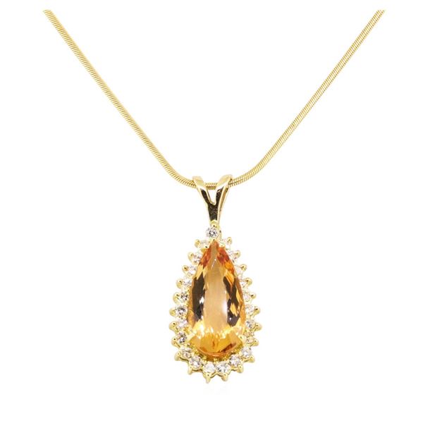 6.00 ctw Imperial Topaz And Diamond Pendant & Chain - 18KT Yellow Gold