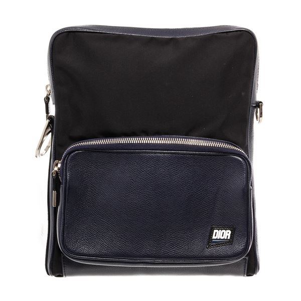 Dior Homme Black Blue Zipper Logo Messengers Crossbody Bag