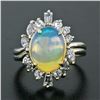 Image 2 : Estate FINE 14K Gold 3.81 ctw Cabochon Opal Round Baguette Diamond Cocktail Ring