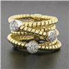 Image 2 : 18k TT Gold Round Diamond Cluster Wide Multi-Crossover Statement Band Ring Sz 6