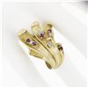 Image 3 : Large Vintage 18K Gold Ruby & Diamond Textured Overlap Multi Leaf Cocktail Ring