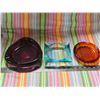 Image 1 : purple glass ashtray, blue and orange glass ashtrays