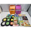 Image 1 : Pink & Orange containers - filled with kid's small 33rpm vinyl records