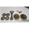 Image 1 : Assorted brass/metal items - ashtrays, bottle openers, etc.