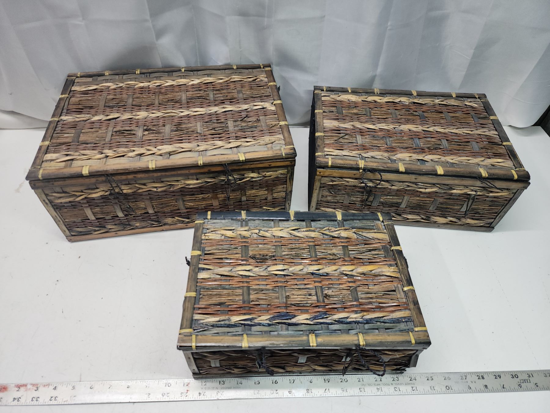 3 Stacking wood/wicker boxes - Schmalz Auctions
