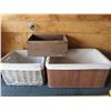 Image 1 : two wicker baskets and wooden box