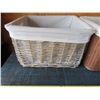 Image 3 : two wicker baskets and wooden box