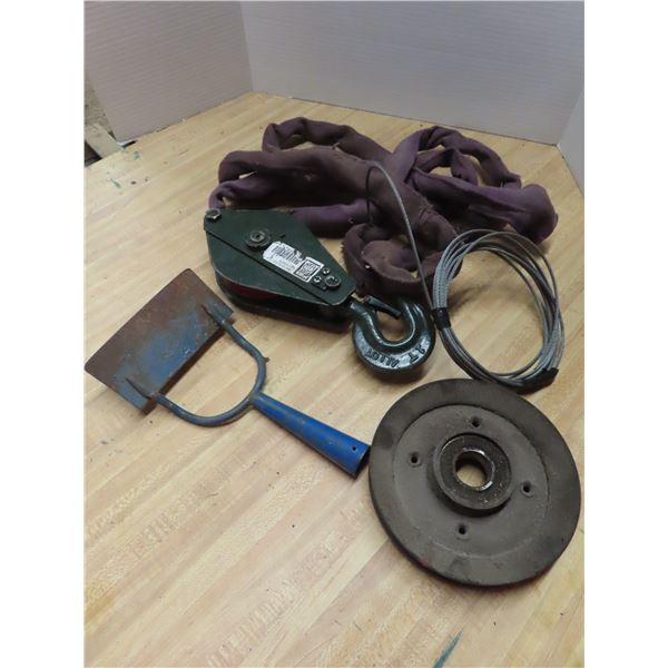 snatch block, hoe, strap, pulley