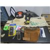 Image 1 : measuring tapes, stapler, laser level, moisture detector,etc