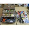 Image 1 : tackle box with large assortment of fish hooks, filet knives, etc.
