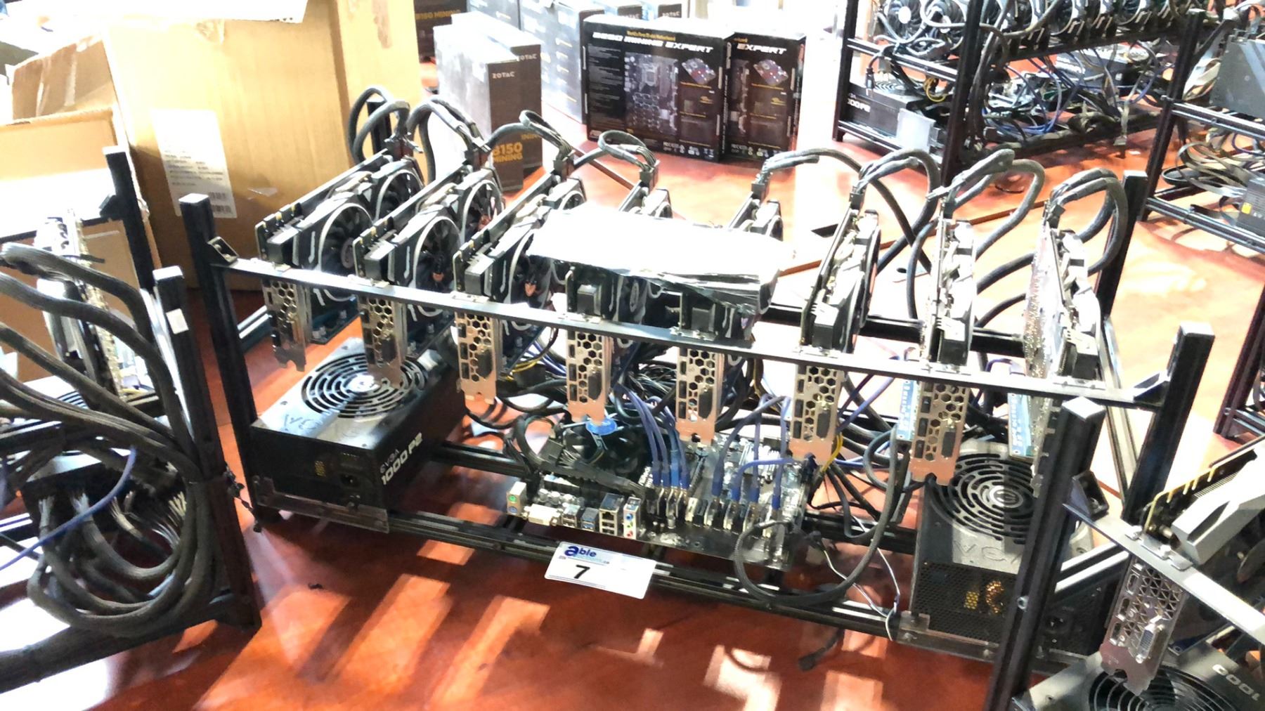 BITCOIN MINING RIG WITH 8 GE FORCE ARMOUR 1080 GTX GPU'S AND 2 EVGA ...