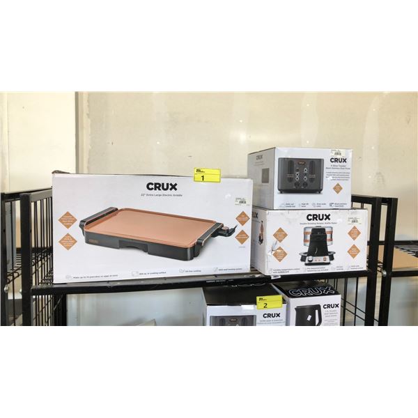 CRUX EXTRA LARGE ELECTRIC GRIDDLE, 4-SLICE TOASTER AND DOUBLE ROTATING BELGIAN WAFFLE MAKER