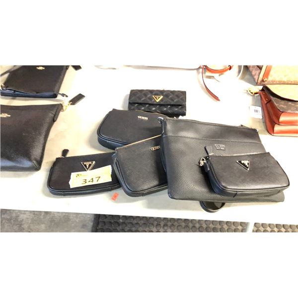 6 GUESS BLACK PURSES INCLUDING CROSSBODY, MINI AND CLUTCH BAG